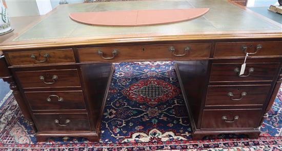 A George III style mahogany pedestal partners desk W.172cm